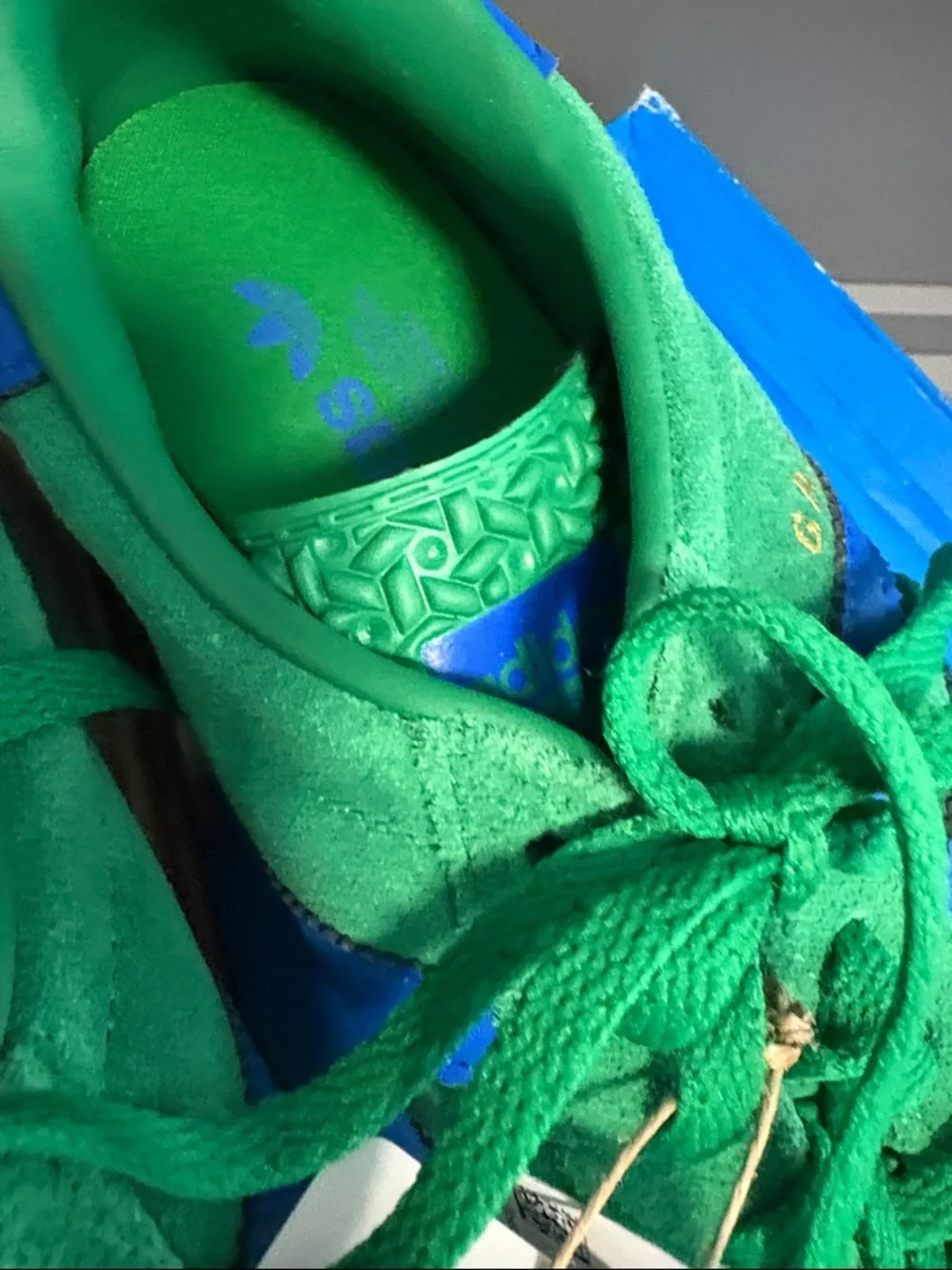 adidas Green Suede Gazelle Bold Platform Sneakers with Blue Stripes NWT - Picture 7 of 10